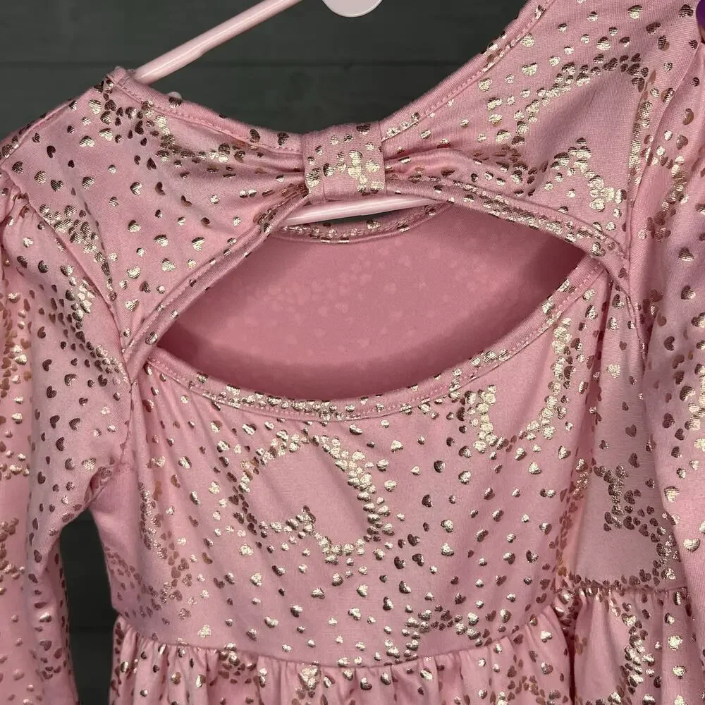 Picapino pink with gold hearts long sleeve Dress girls size 4